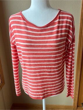 Vince Sweater Women’s S Lightweight 100% Linen Striped Boat Neck Pullover Orange